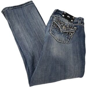 Miss‎ Me Easy Boot Jeans Grunge Embellished Pickets Bedazzled Womens 29x29 Y2K
